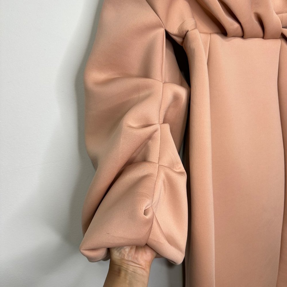 ASOS Maternity Fallen Shoulder Pleated Puff Sleeve Pencil Midi Dress‎ Rose Sz 8 - Picture 7 of 13